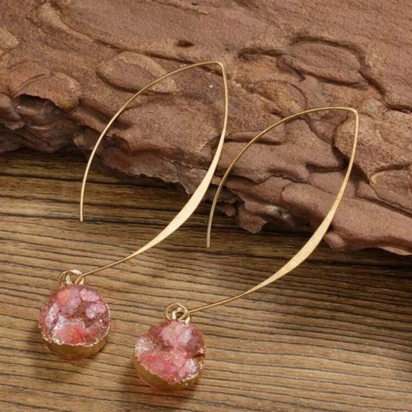 Pink Poly Resin Round Drop Earrings - Picture 3 of 4
